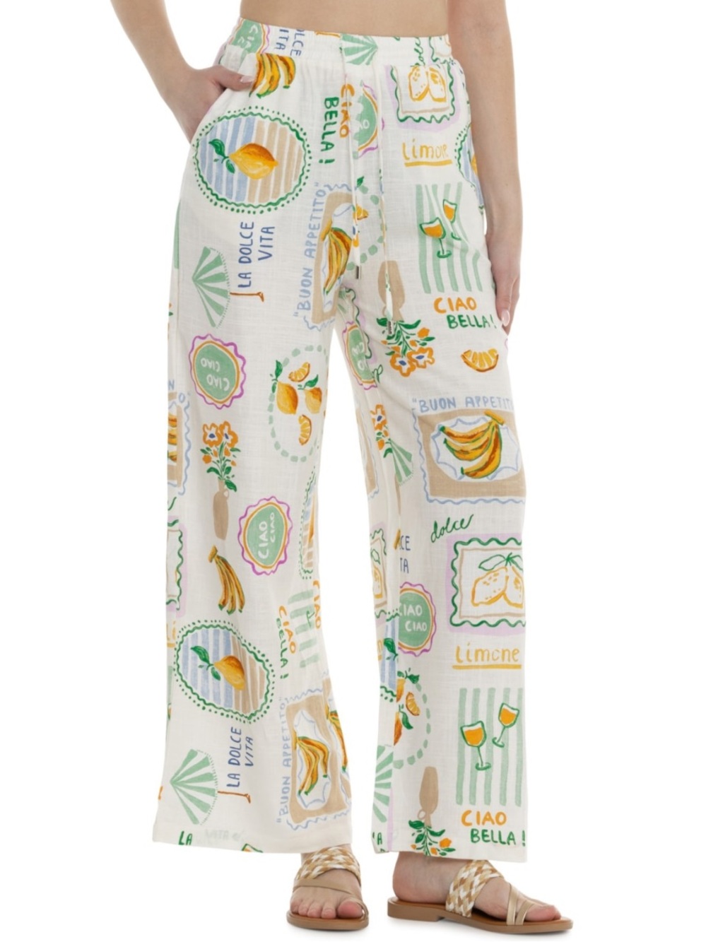 LOL Linen Blend Tropical Resort Lightweight Wide Leg Pants